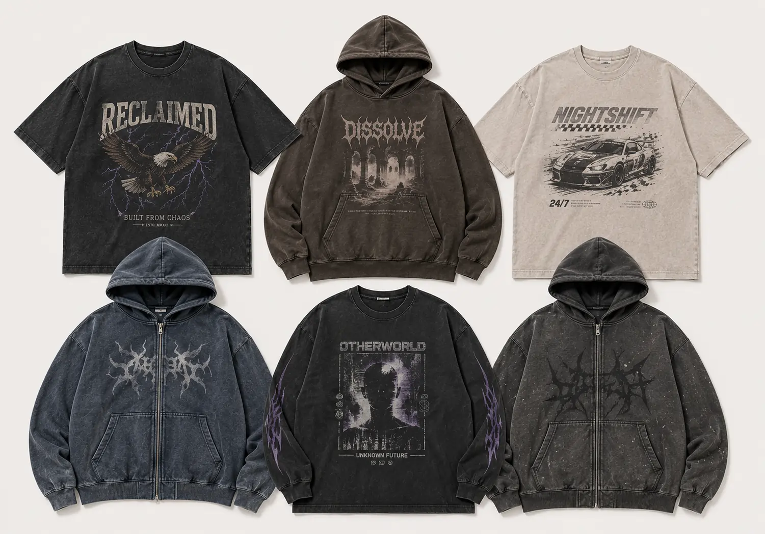 Custom washed graphic streetwear production